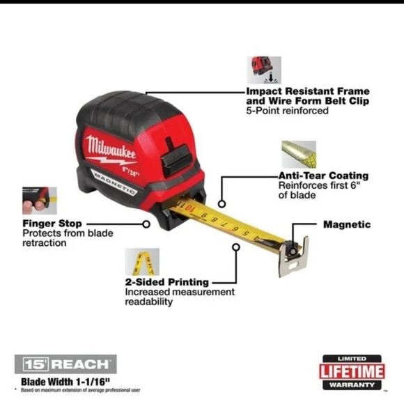 8M/26 FT COMPACT MAGNETIC WIDE BLADE TAPE MEASURE BRAND NEW - Picture 3 of 10